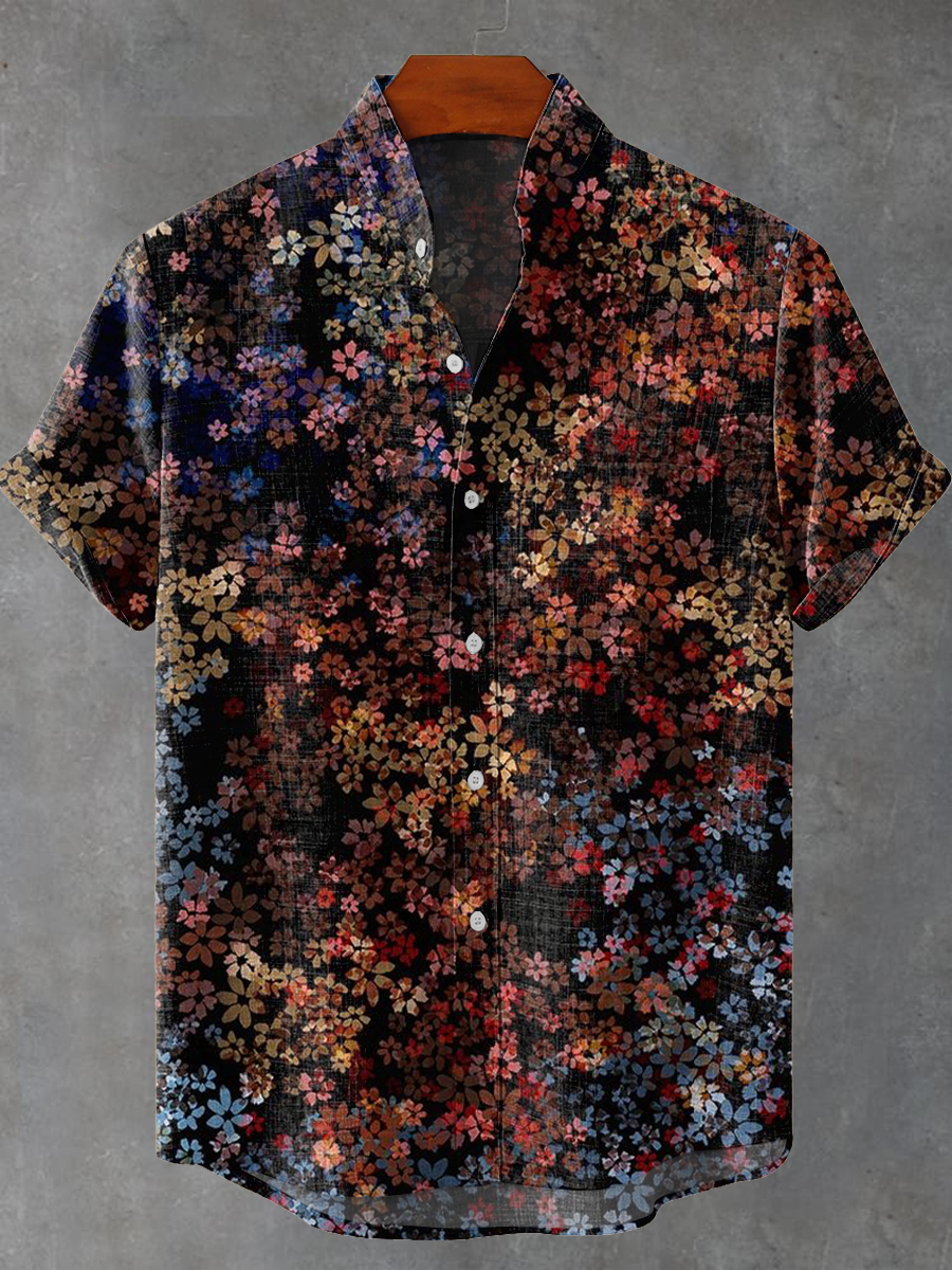 Floral Vintage Art Print Casual 100% Cotton Shirt