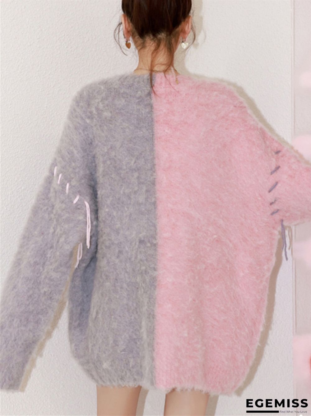 Colorblock Crochet Loose Slouchy Design Knitted Sweater | EGEMISS