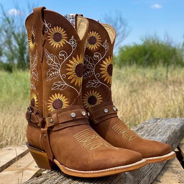 Women's Natural Cowhide Leather Sunflower Boots -boots