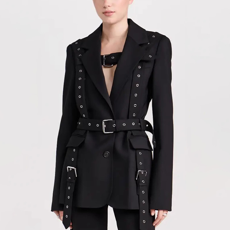 Personalized Studded Buckle Long Sleeve Blazer
