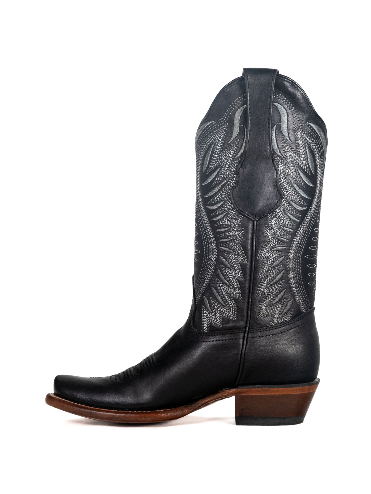 Taafo Black Square-Toe Embroidery Wide Mid Calf Cowgirl Boots