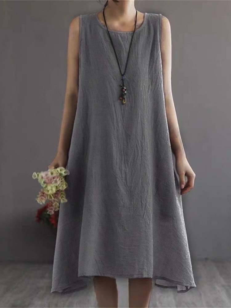 Basic Flowy A Line Woven Tank Midi Dress