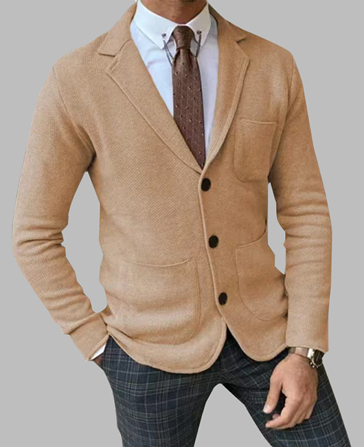 Business Notched Lapel Three Button Pockets Knitted Jacket