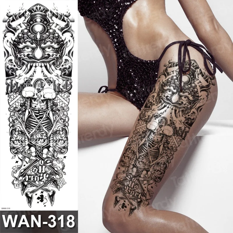 temporary tattoo women custom peony lotus fish tattoo body leg thigh full arm sleeve tattoo stickers sexy waterproof big size