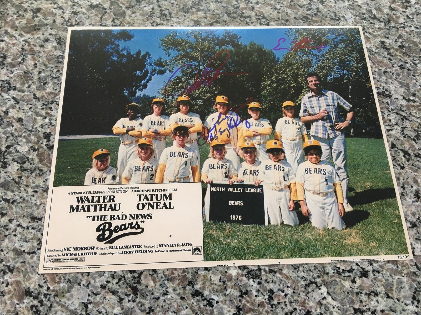 GARY LEE CAVAGNERO, DAVID POLLOCK & ERIN BLUNT RARE BAD NEWS BEARS SIGNED Photo Poster painting