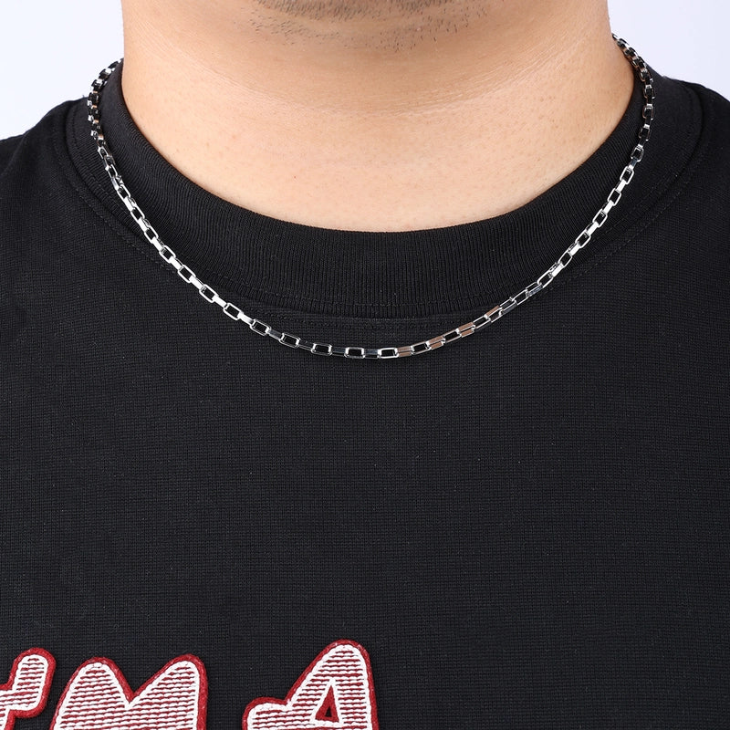 1 Men's Fashion Casual Silver Stainless Steel Box Chain