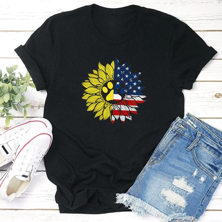 Sunflower Paw Dog Lover   T-shirt Tee - 01728-Annaletters