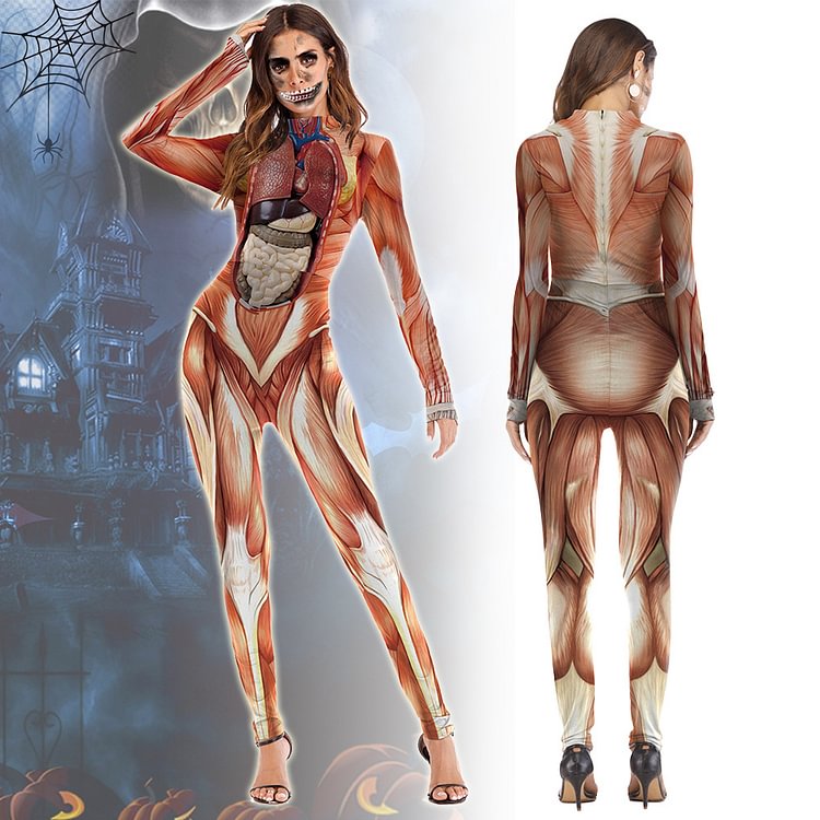 🎃The new women's Halloween stage performance clothes muscle lines one-piece tight-fitting suit