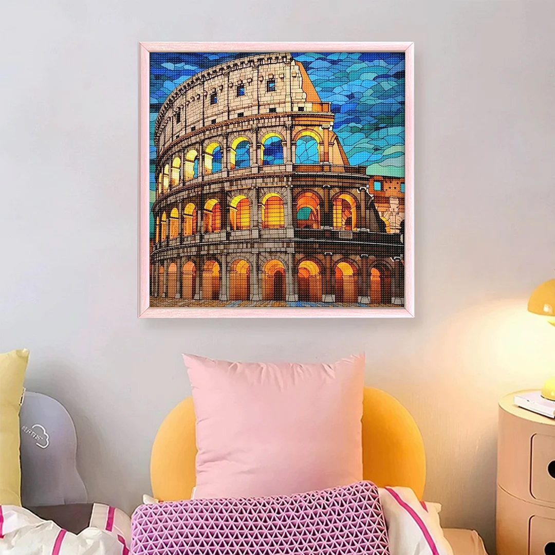 Glass Painting Colosseum Full 11CT DIY Stamped Cross Stitch Kit 45x45cm Decor