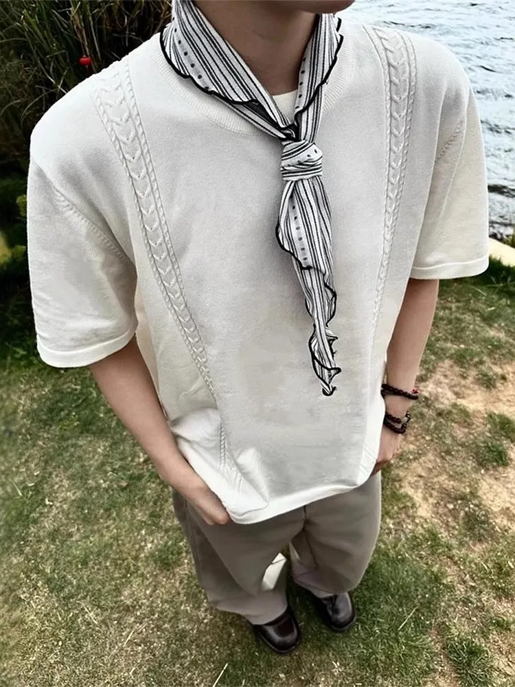 Jacquard Knit T - Shirt for Men Short Sleeve Crew Neck with Standard Fit
