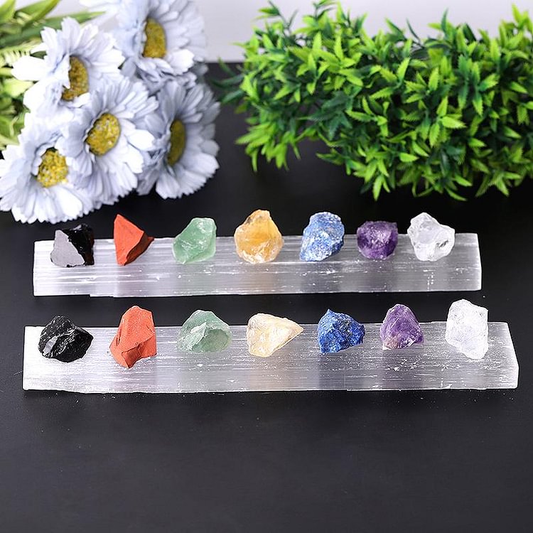 9" Chakra Selenite Stick with Crystal Raw Stone Bulk