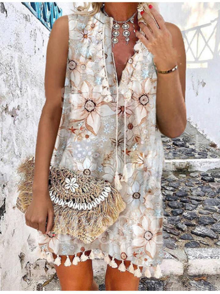 Women's V-neck Sleeveless Midi Dress