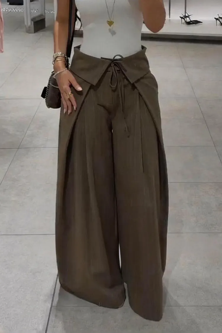 Women's Fashion Silhouette Design Tie Front Pants