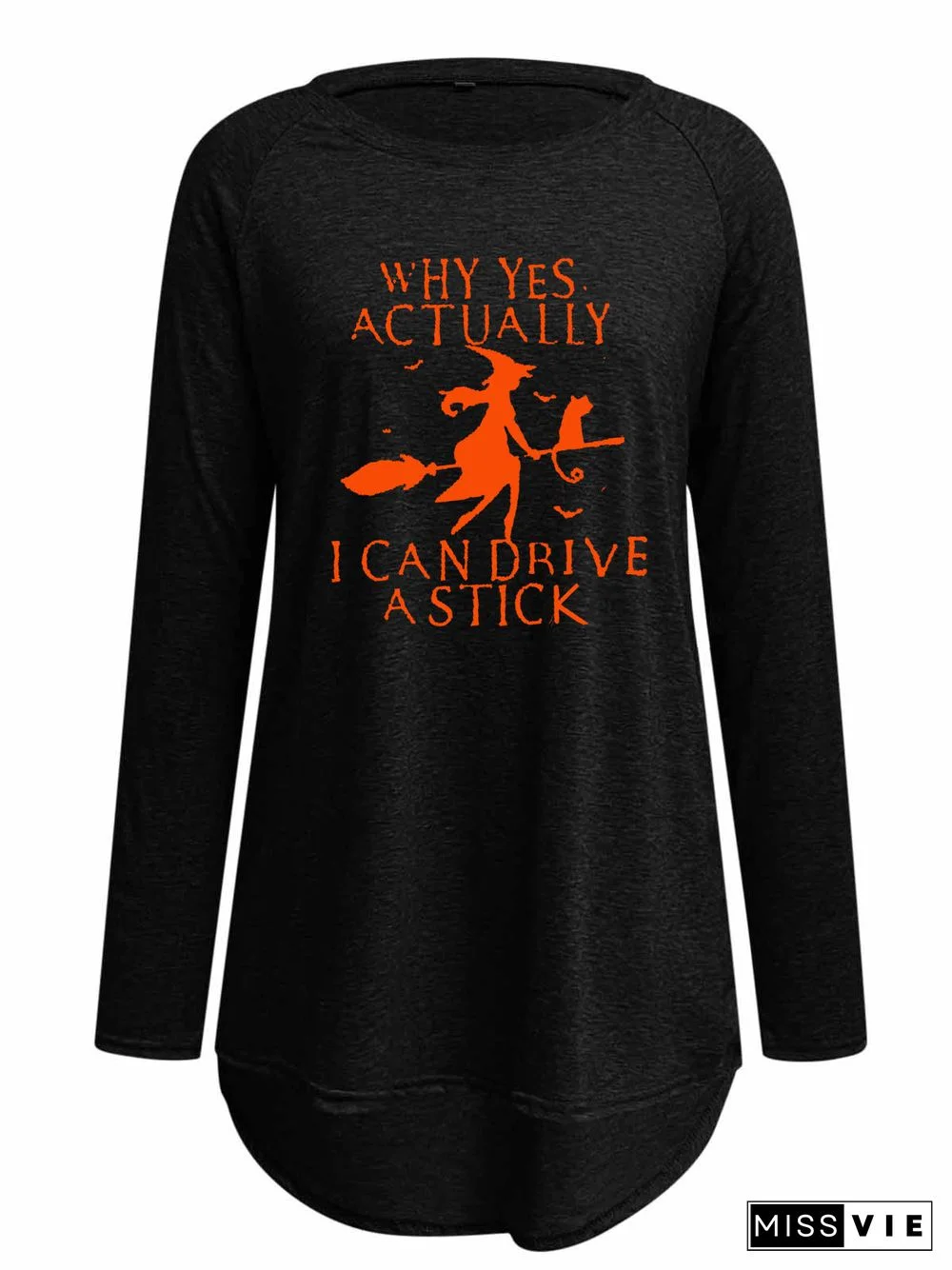 Women Long Sleeve Scoop Neck Solid Letter Graphic Top