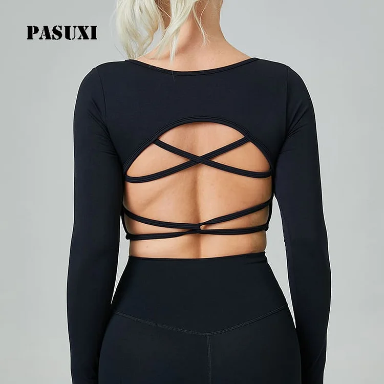 PASUXI Ultimate Quick Dry Cross Back Fitness Top Outdoor Performance Long Sleeve Sports Shirt huanwei