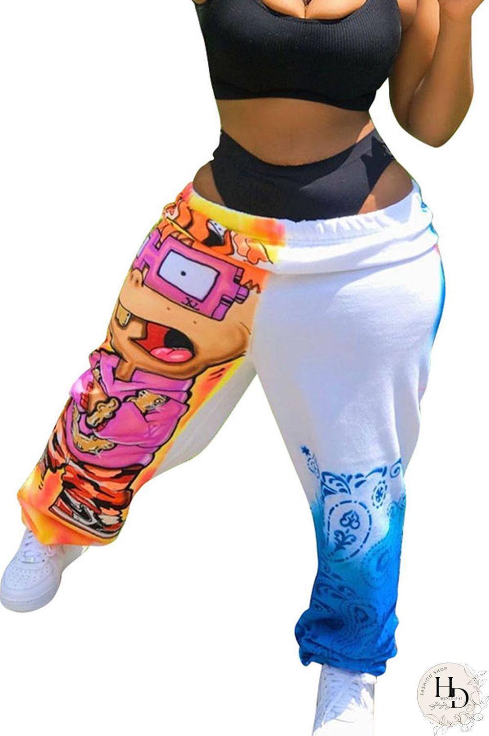 Black multicolor Elastic Fly Mid Print Harlan pants Pants Bottoms