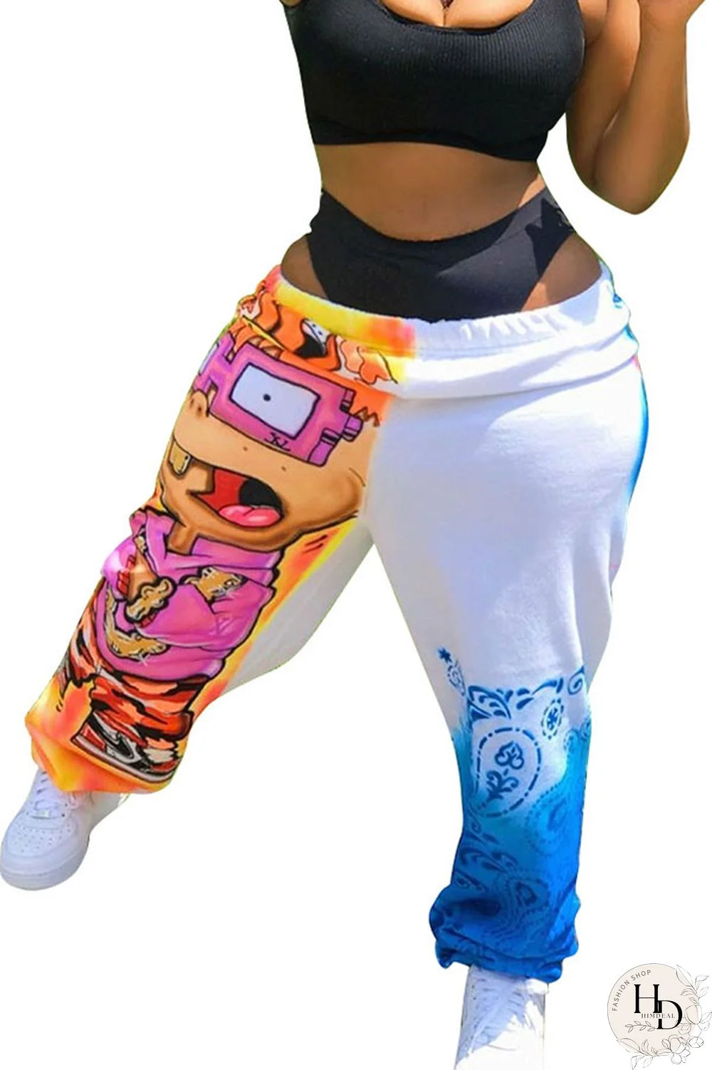 Black multicolor Elastic Fly Mid Print Harlan pants Pants Bottoms