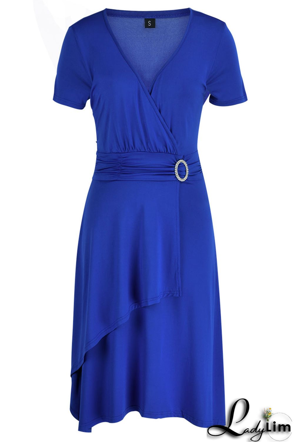 Blue Casual Solid Patchwork V Neck A Line Dresses