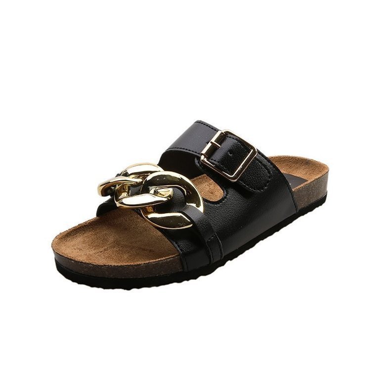 Womens Arch Support Slides With Adjustable Buckle Straps And Cork Footbed