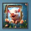 Diamond Painting-DIY Full Round Drill Frame Flower Pig