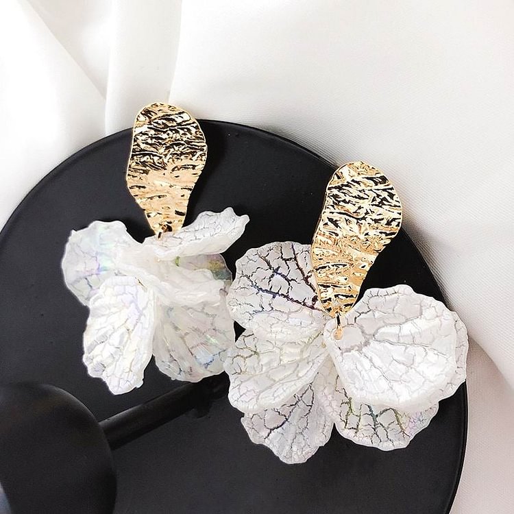 White & Gold Flower Petal Earrings