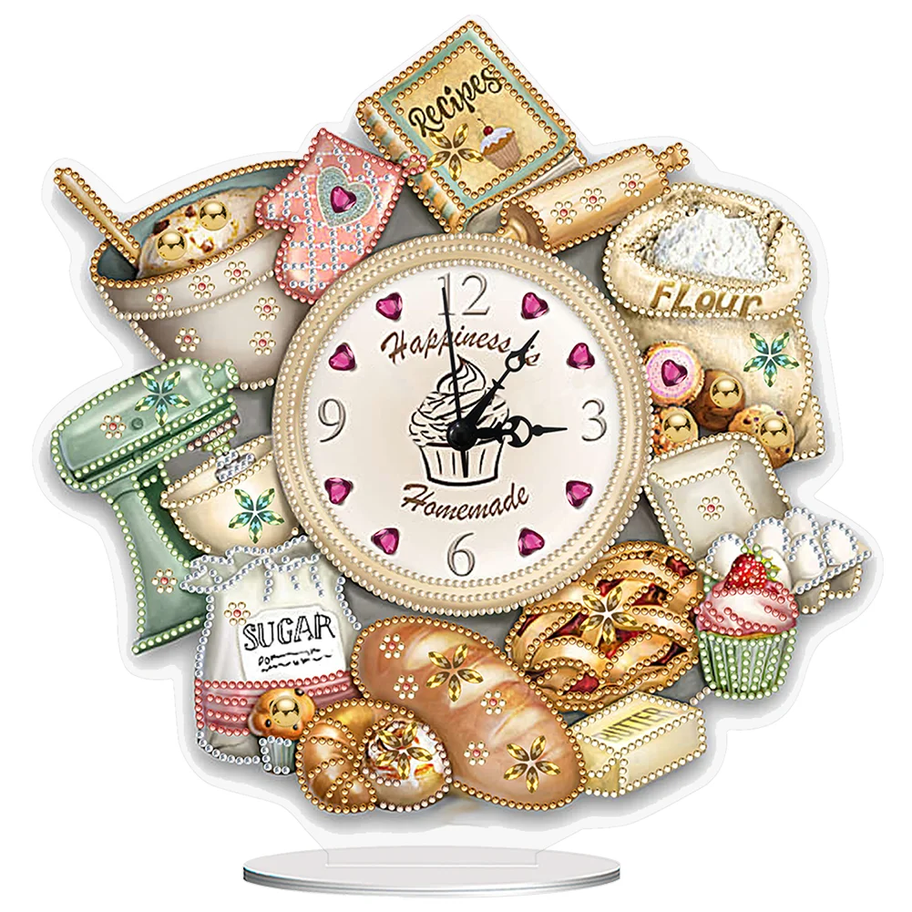 DIY Bread Food Special Shape Acrylic Diamond Painting Clock Art Craft