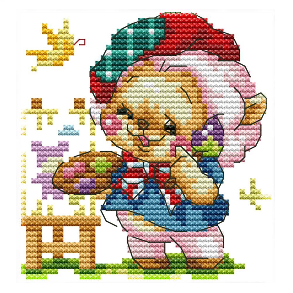 

Happy Bear - 14CT Stamped Cross Stitch - 14*14cm, 501 Original