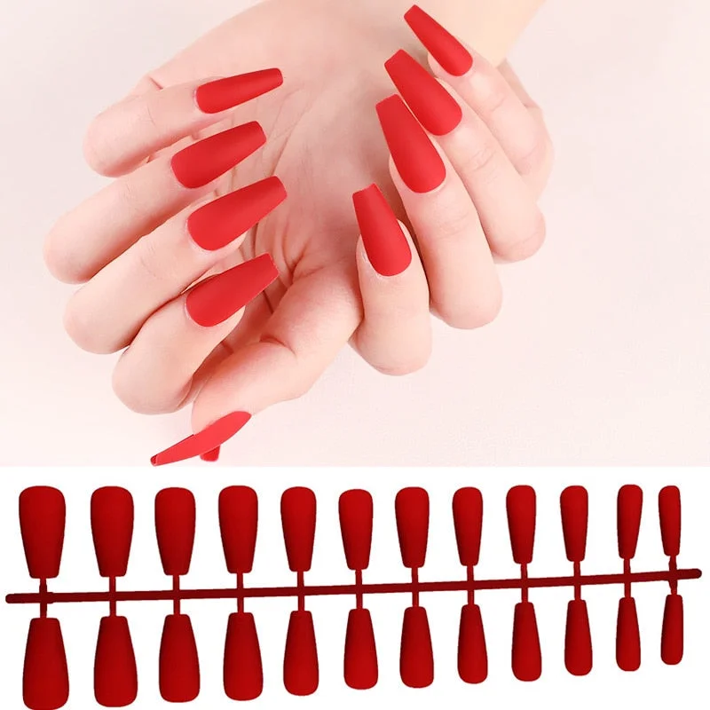 Free shipping fake nails Nail Art Decorations 24pcs Fake Nails Solid Color Frosted Matte Full Cover новогодние накладные ногти-Nail Inspo