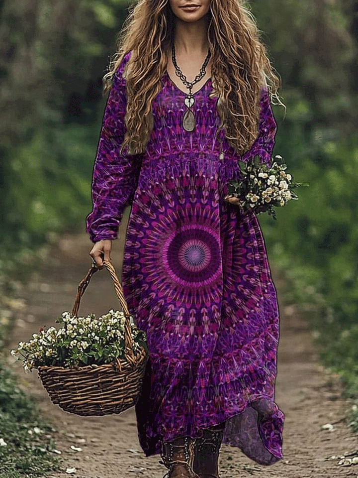 Hippie Mandala Art Printed Women's Pocket Cotton Dress