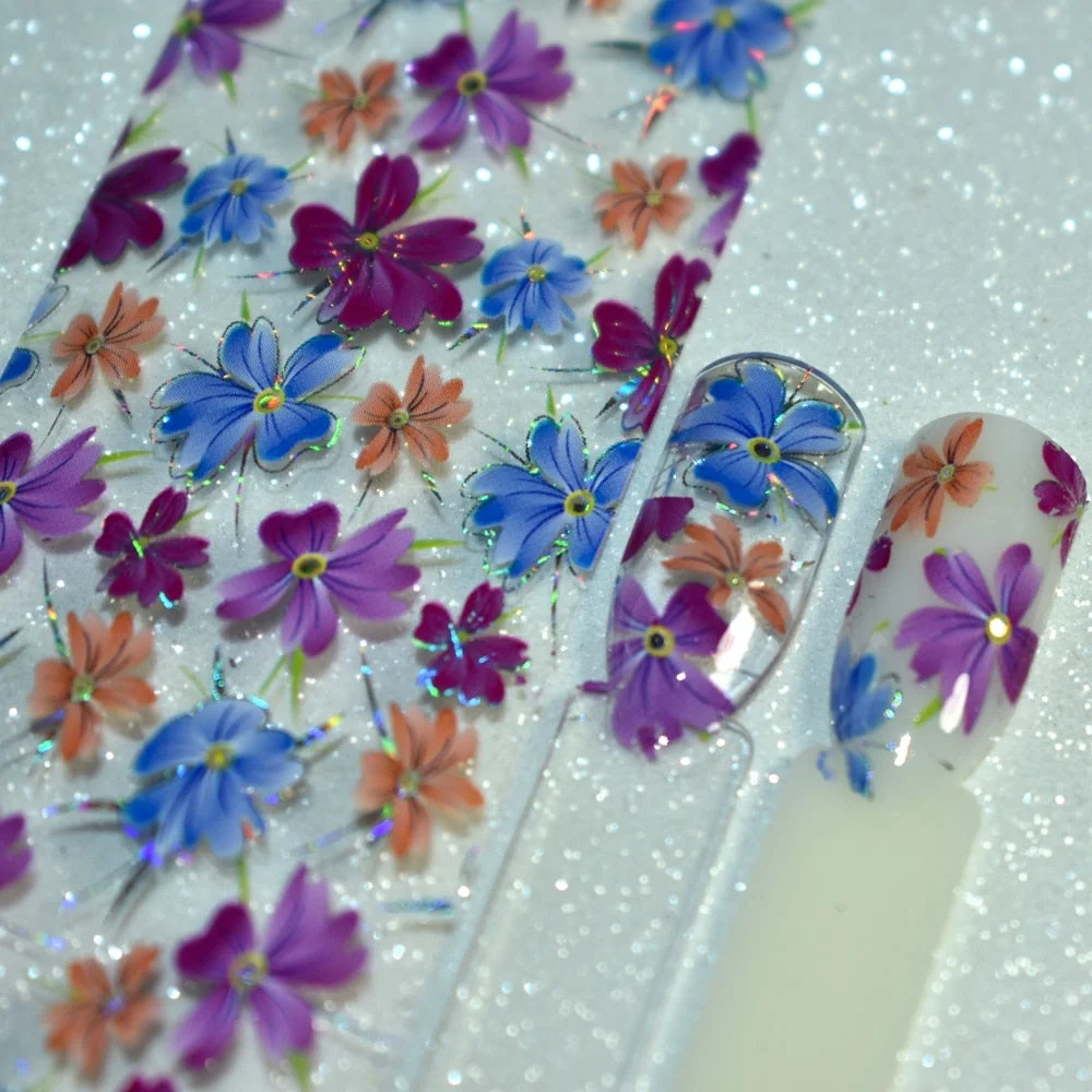 More Than 250 Design Beautiful Designed Nail Art Product Nail Glue transfer Foil Beautiful Flower Purple Orange-Nail Inspo