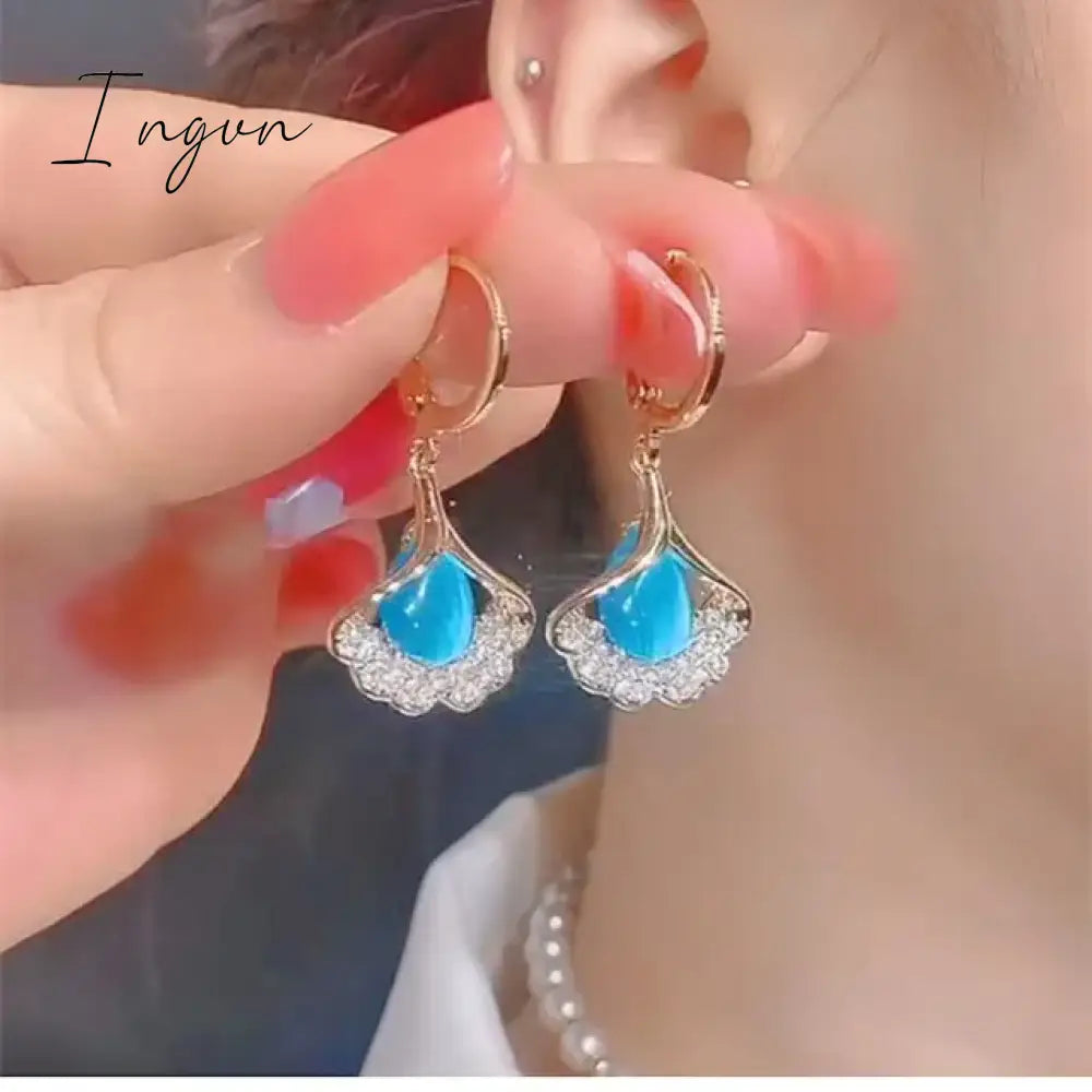 New Purple Crystal Flower Dangle Earrings For Women Girls Shining Zircon Love Heart Waterdrop