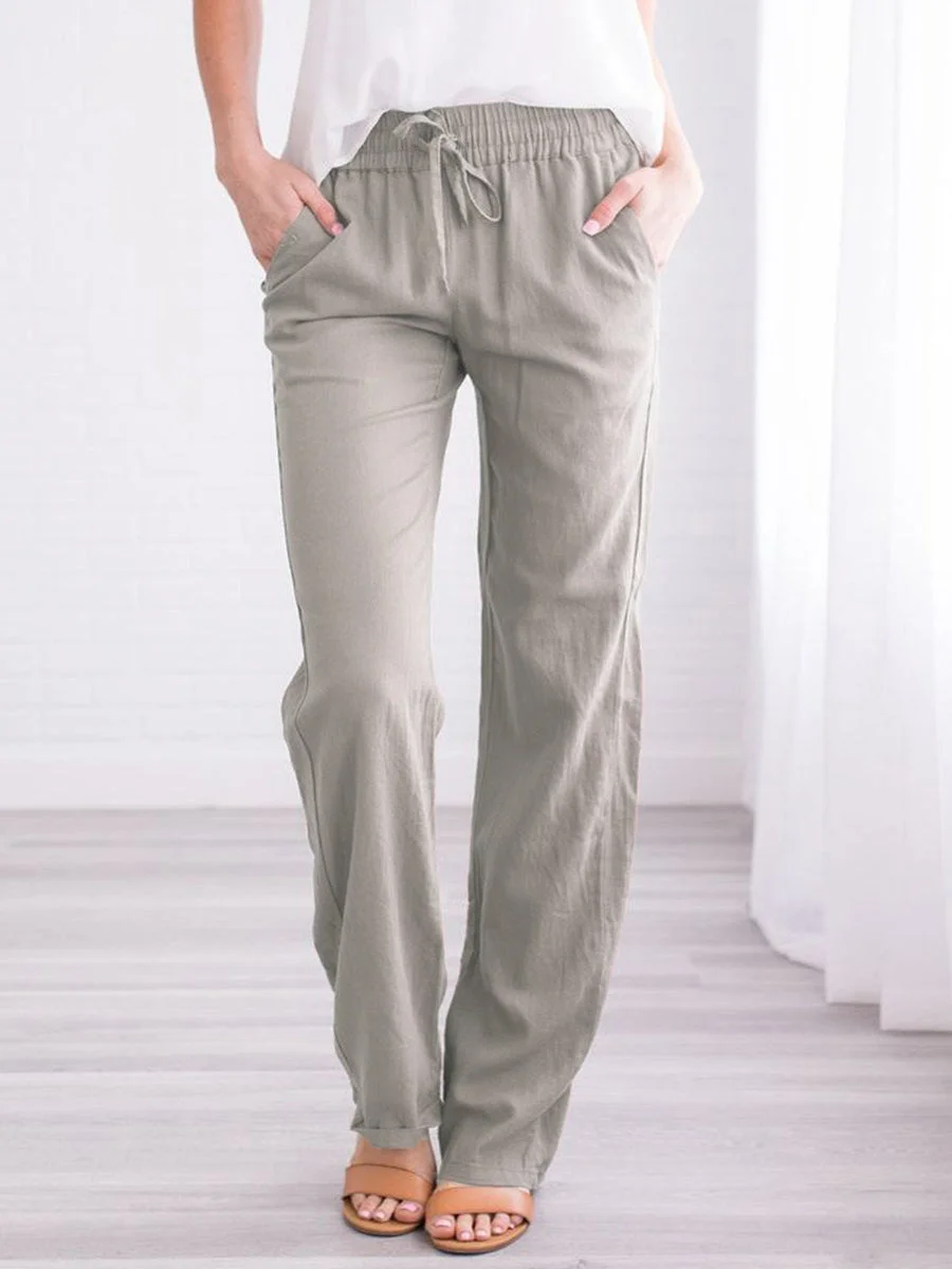 Brownm Temperament Commute Solid Color Cotton Linen Drawstring Loose Casual Wide-leg Trousers