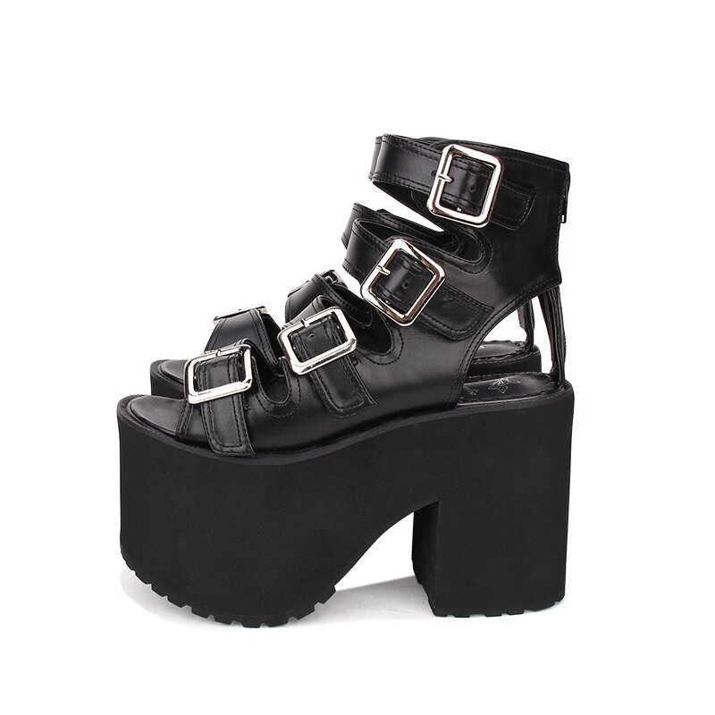TAAFO High Heel Women Punk Rock Sandals Shoes 35-39