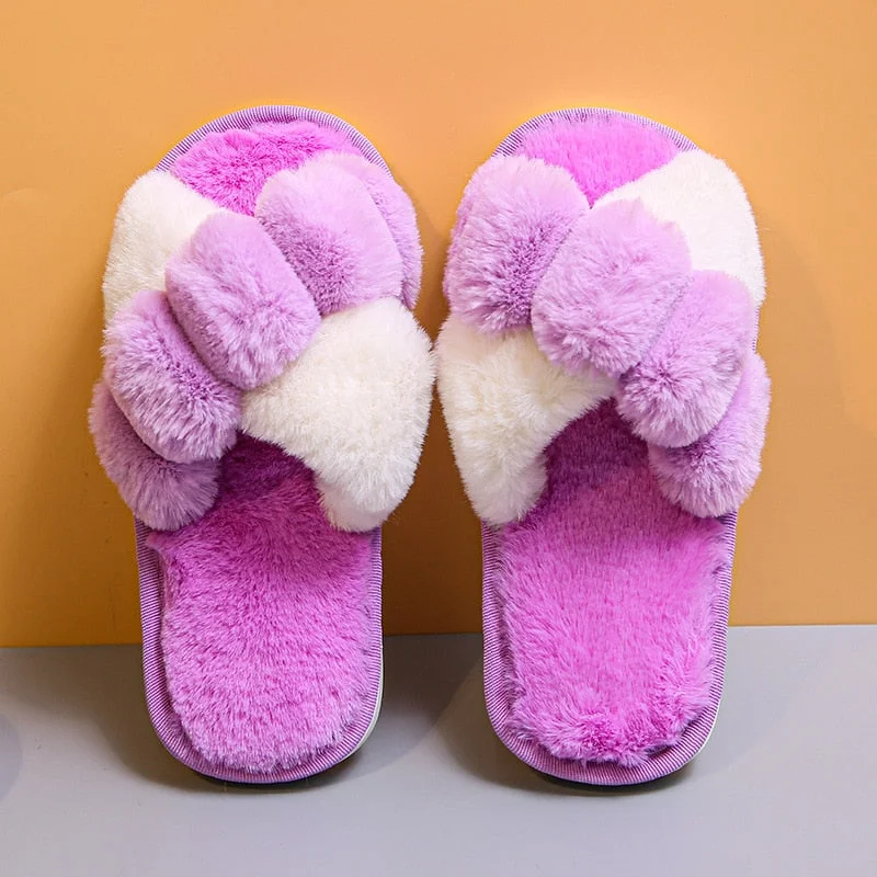Winter Women Slippers Faux Fur Warm Shoes Women Slip on Flats Female Floor Slides home furry slippers Indoor House Flip Flops