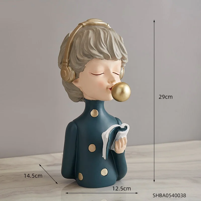 Modern Art Sculpture Bubble Girl Furnishings Fruit Plate Resin Character Model Figurines for Home Nordic Home Decoration Gifts