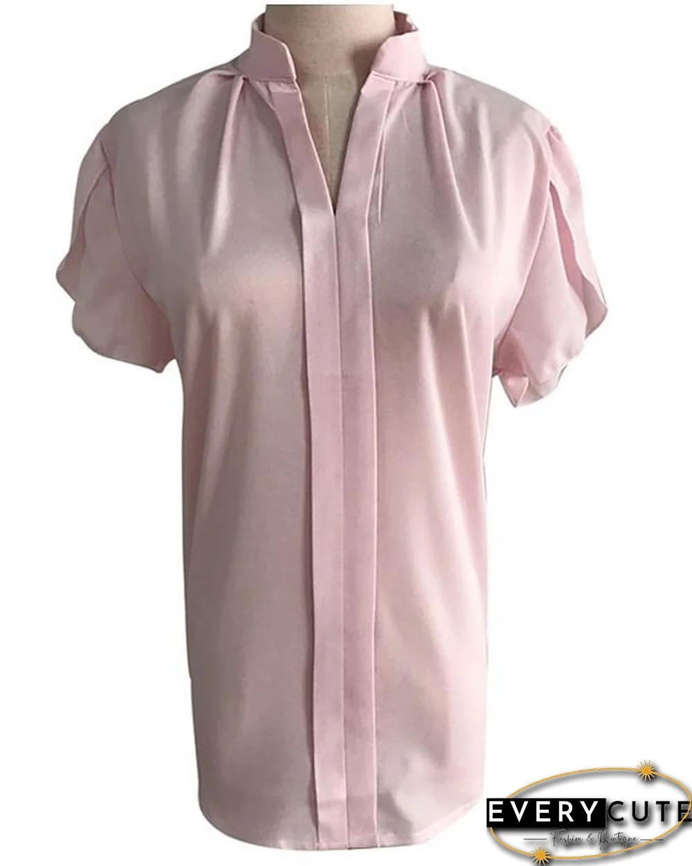 Women's Blouse Shirt Solid Colored V Neck Standing Collar Tops Basic Top White Blue Red-0204810