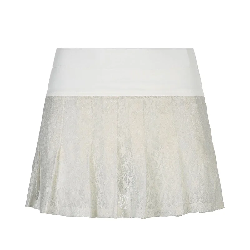 Rapcopter y2k Lace Pleated Skirts Fairycore Cute Sweet Mini Skirts Women Prepply Aesthetic Short Skirts 2022 Retro New Clothes