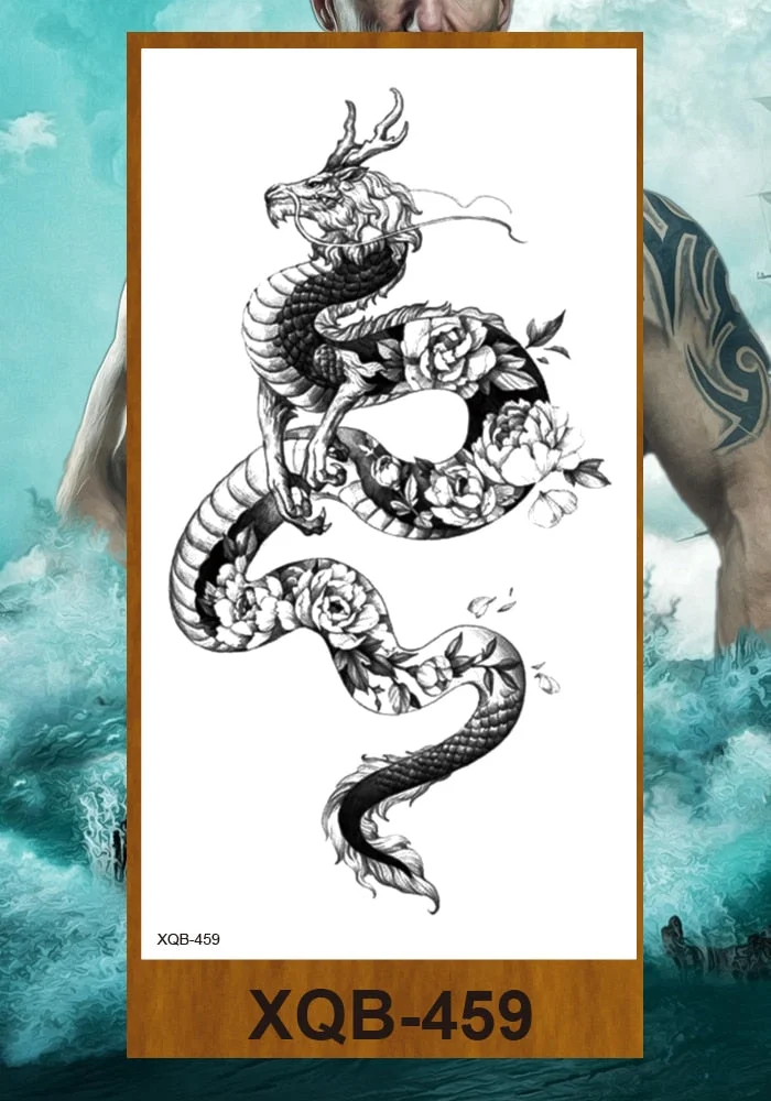 Temporary Tattoos Stickers Dragon Snake Tiger Totem Pterosaur Demon Beast Men Women Adult Girl Flower Arm Chest Fake Tatoo DIY