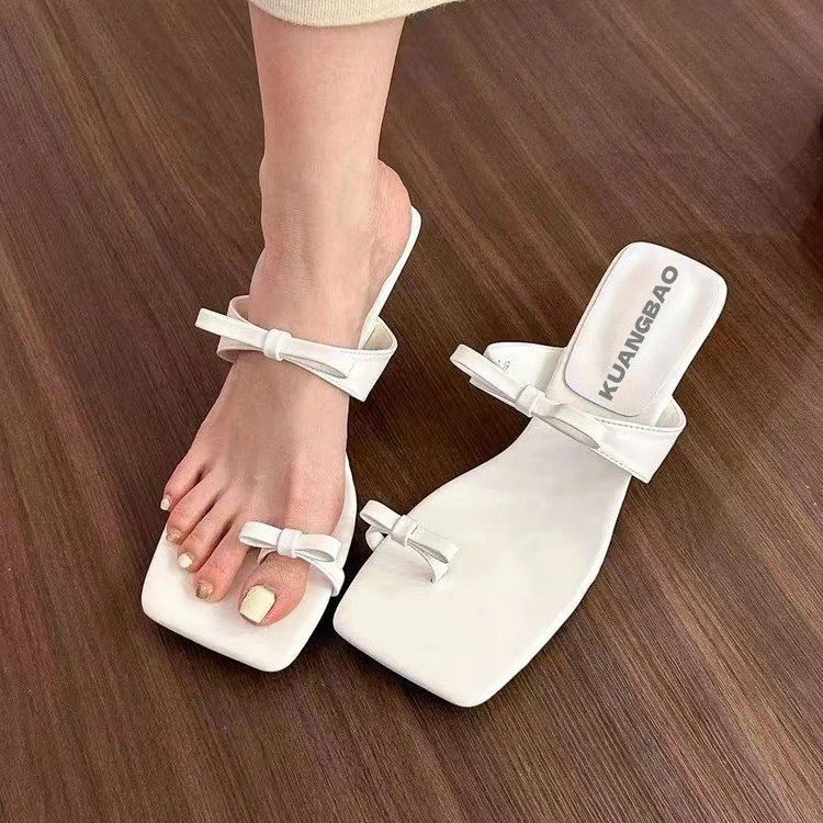 Wongn Wongn Summer New Fashion Korean Version Bow Set Toe High Heel Slipper Thin Sandals Women's Shoes