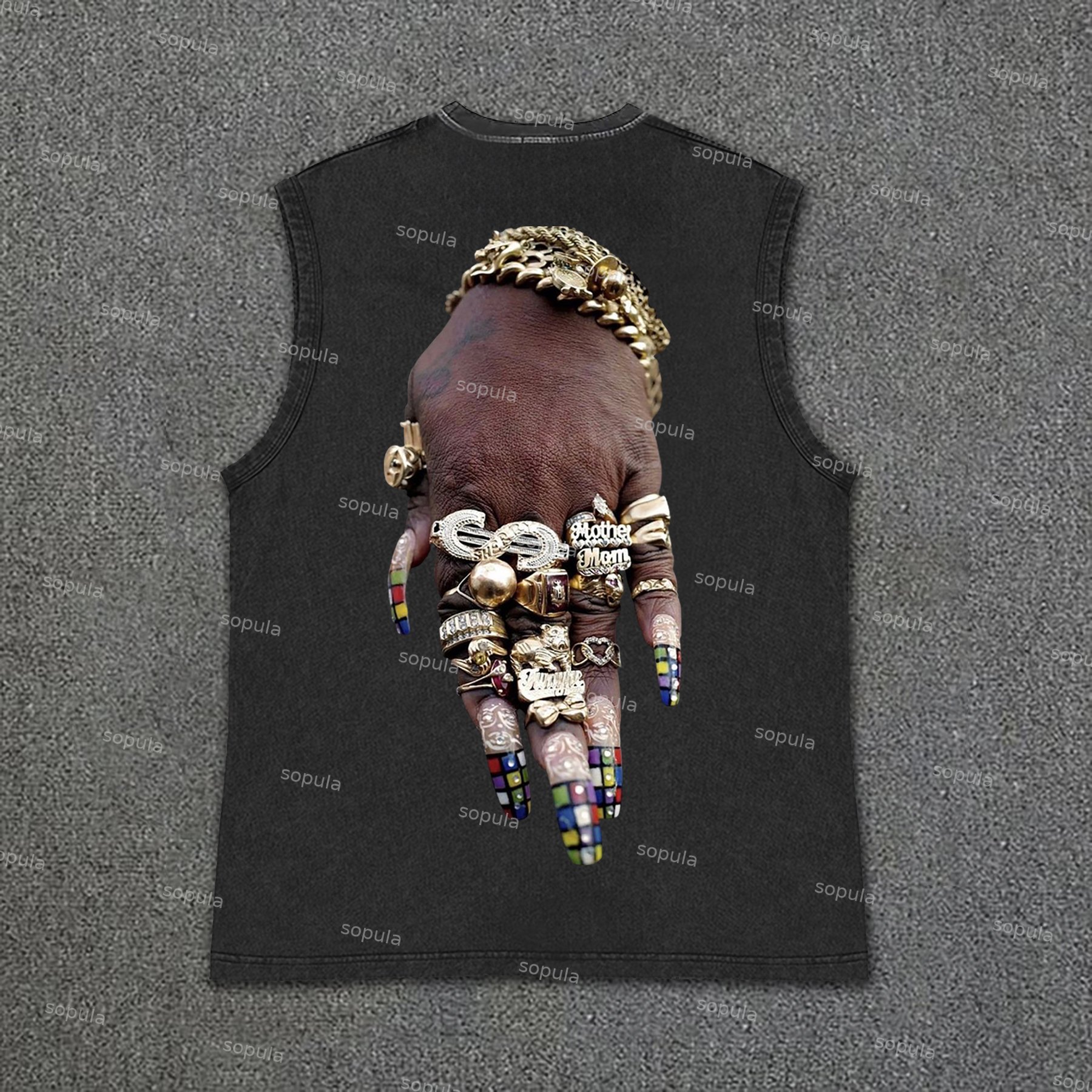 Sopula Stylish Colorful Art Bracelet And Ring Graphics Vintage Wash Sleeveless Tank Top - Sopula｜Premium Graphic Tees & Graphic Clothing