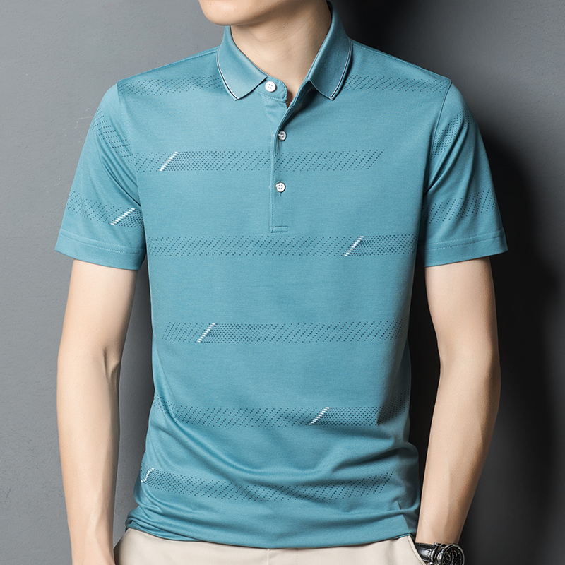 Light Blue Silk Shirt For Men Short-sleeved Loose Style