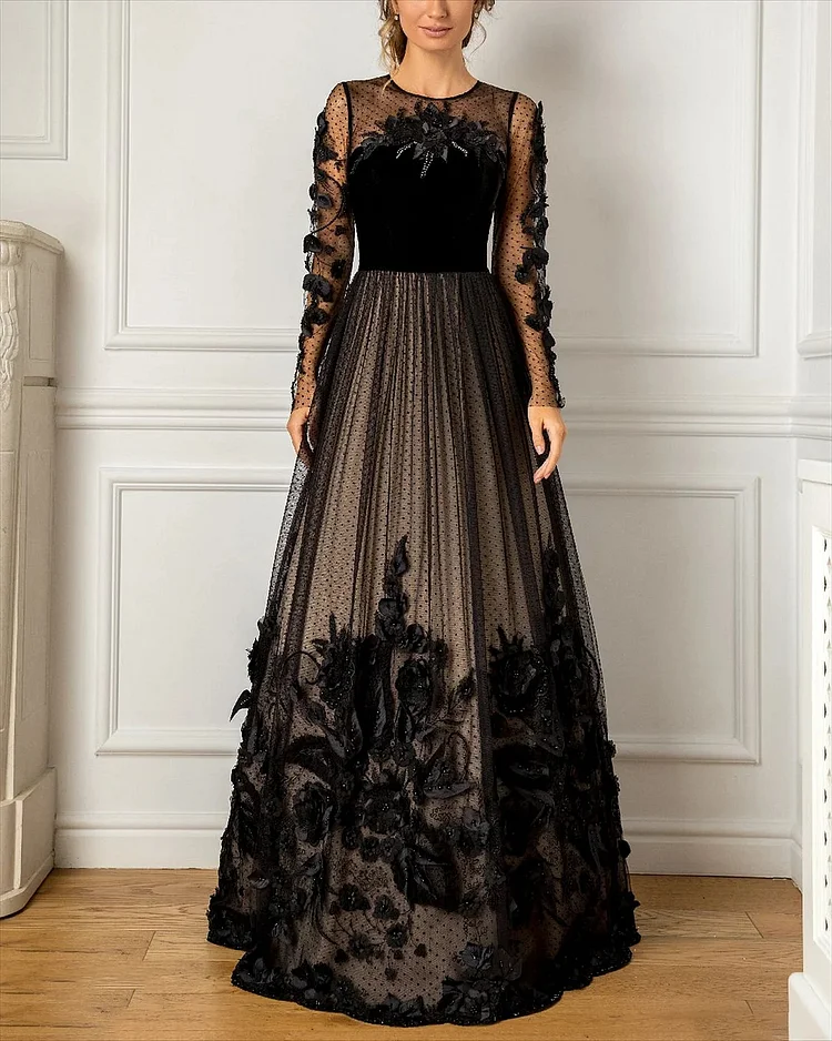 Embroidered Lace Flower Gown 