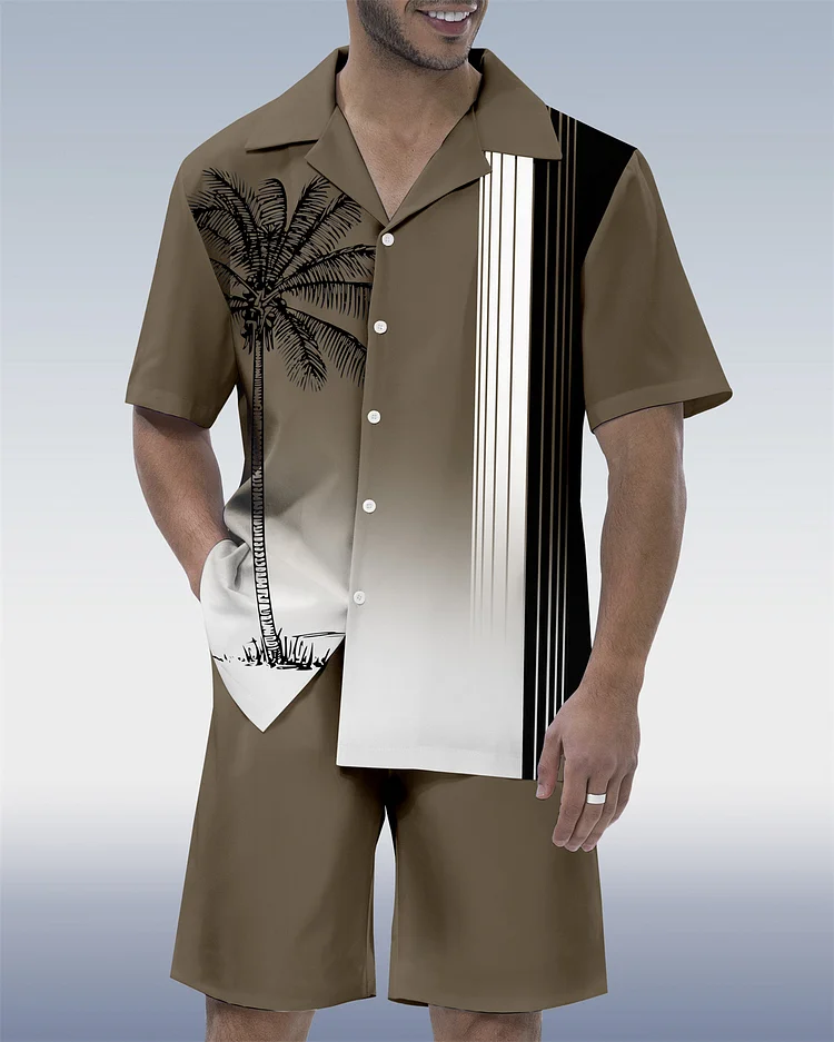 HiBoyz_Men's Casual Vacation Hawaiian Cuban Collar Short Sleeve Shirt Set