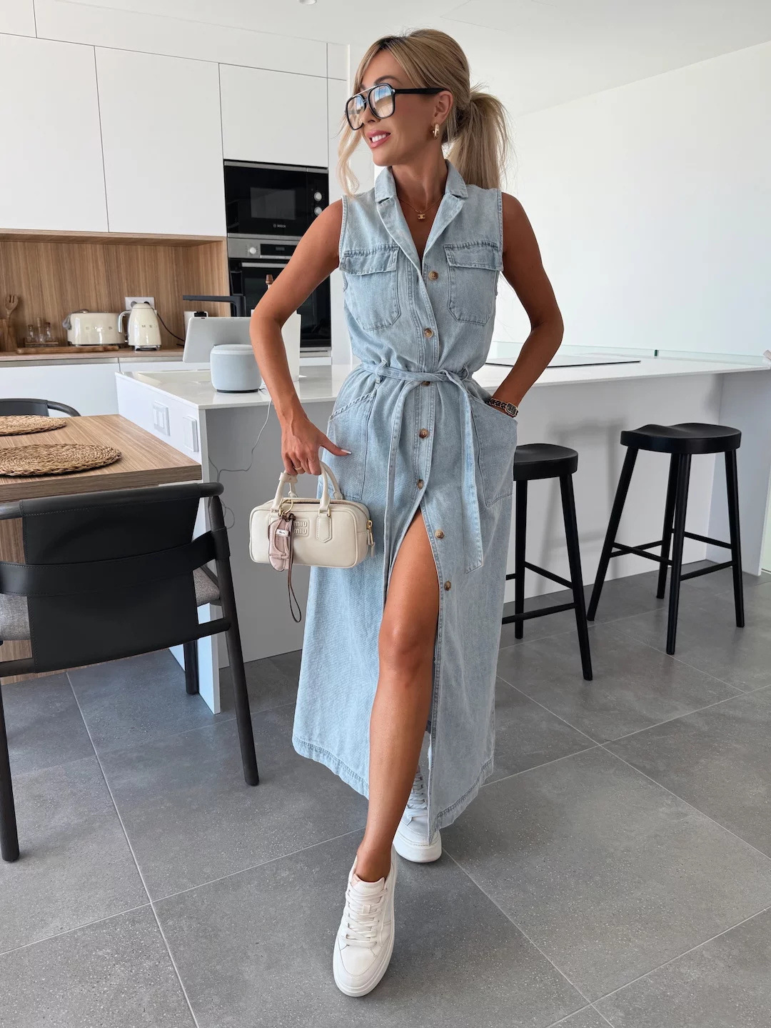 Proslotss Long Dress Women Denim Dresses High Waist Sleeveless Vestidos Streetwear Single Breasted Elegant Splice Y2k Mom Jeans Maxi
