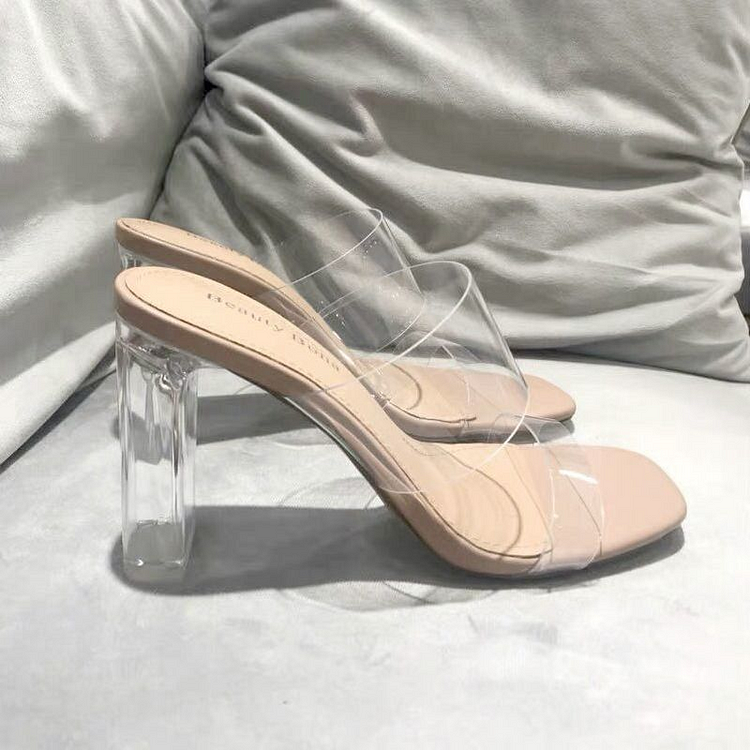 Summer Women Pumps Sandals PVC Jelly Slippers Open Toe High Heels Women Transparent Perspex Slippers Shoes Heel Clear Sandals