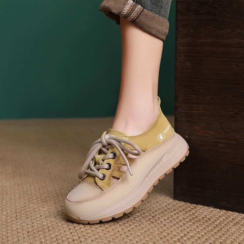 Yyvonne Layer Of Cowhede Thick-Soled Shoes Women 2025 Spring And Summer New Comfortable Casual Shoes Hollow Sandals