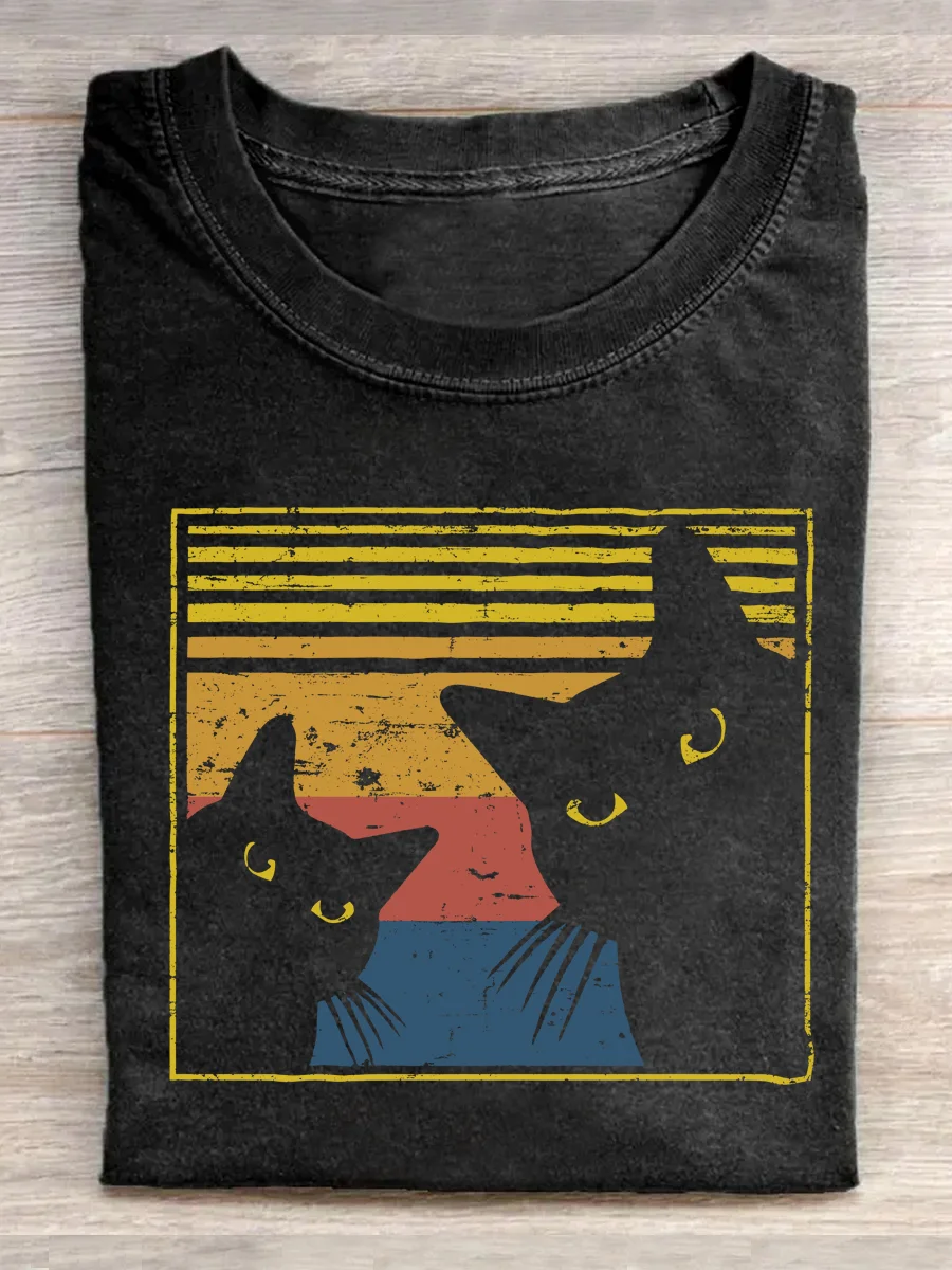 Eagerlys Retro Vintage Black Cats T-shirt Eagerlys