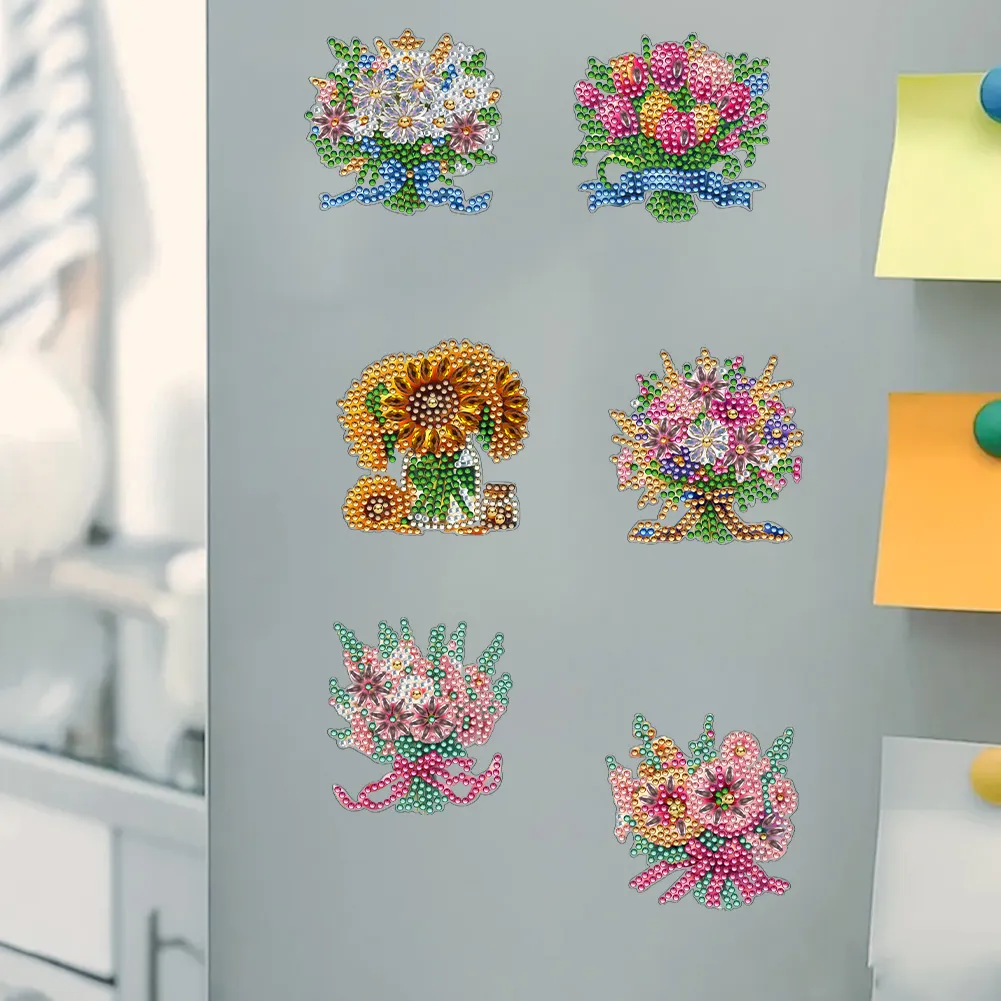 6Pcs Bouquet Diamond Painting Fridge Magnet DIY Diamond Fridge Stickers