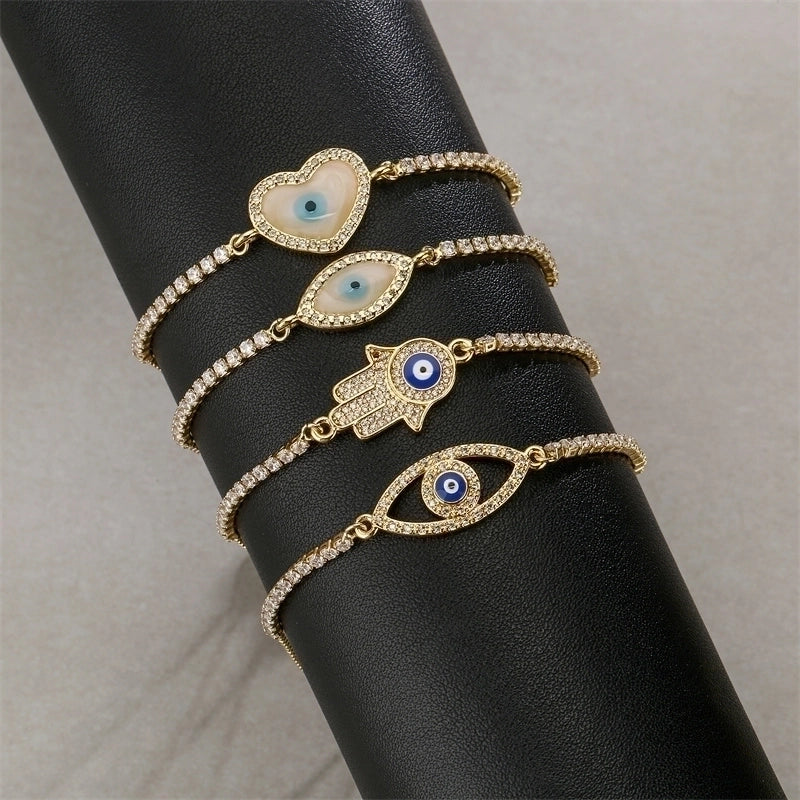 Luxurious Classic Style Commute Devil's Eye Heart Shape Copper Drawstring Inlay Zircon Bracelets