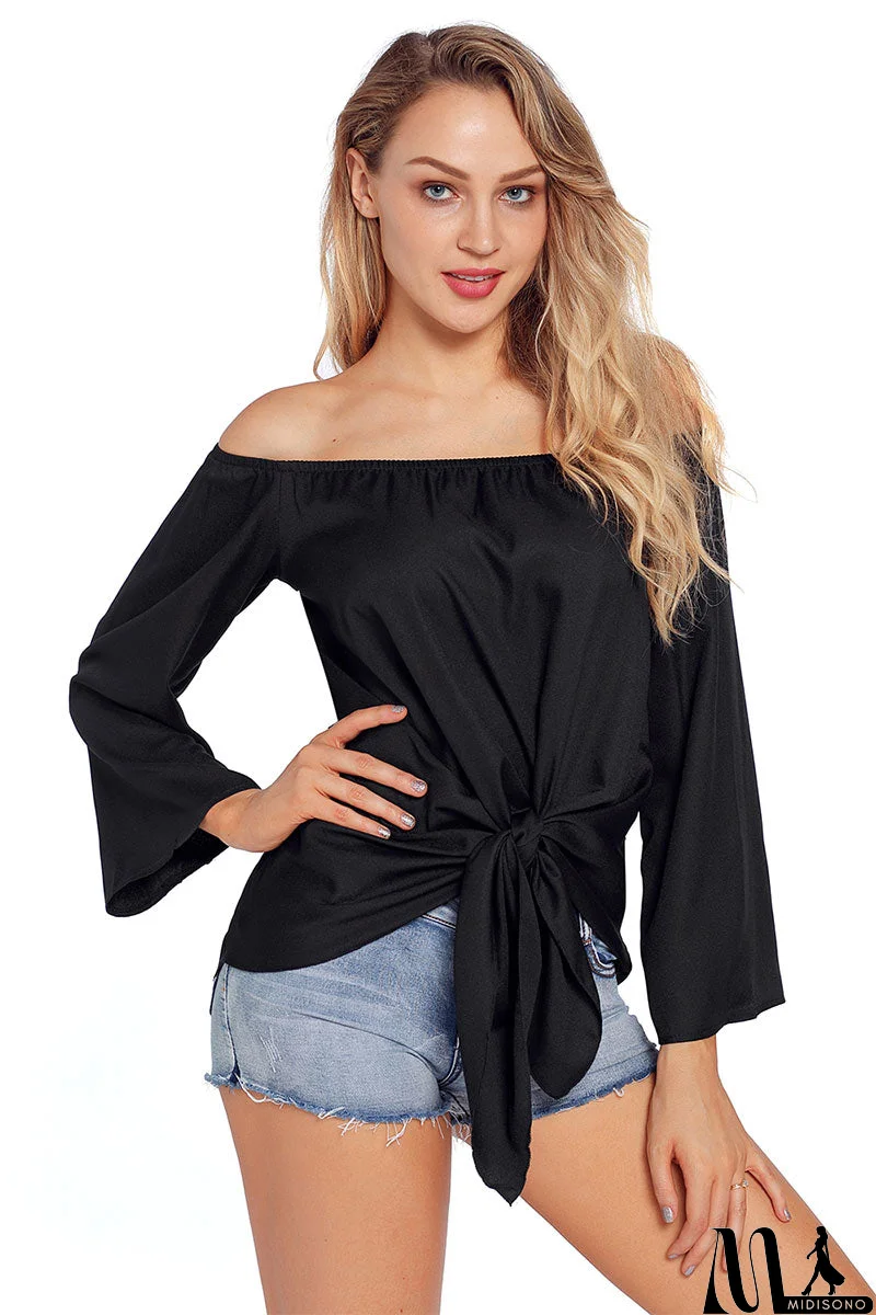 MidiSono - Solid Off-the-shoulder Knot Front Blouse